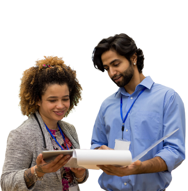 Two educators are conversing.
